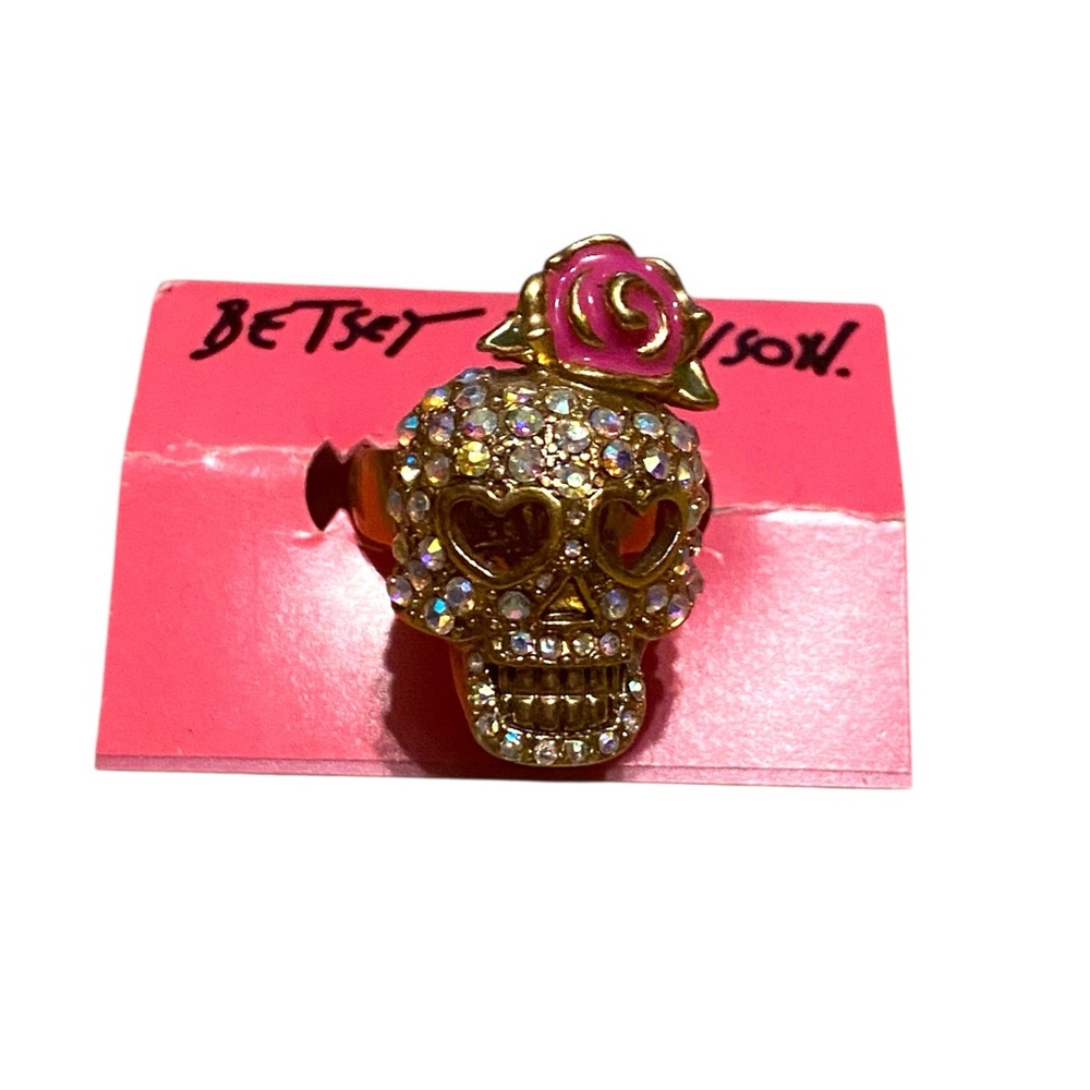 Betsey Johnson Sugar Skull Ring With Pave Rhinestones Approximate Size 7